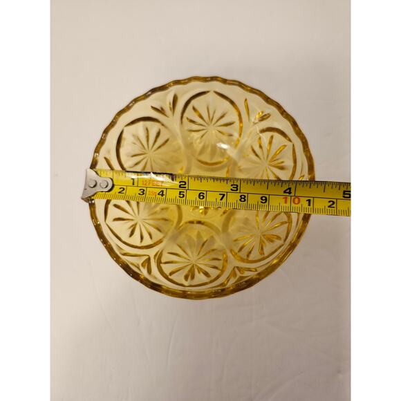 Anchor Hocking Vintage 2 Pc Chip And Dip Amber Pressed Medallion Glass Gold - Picture 9 of 9